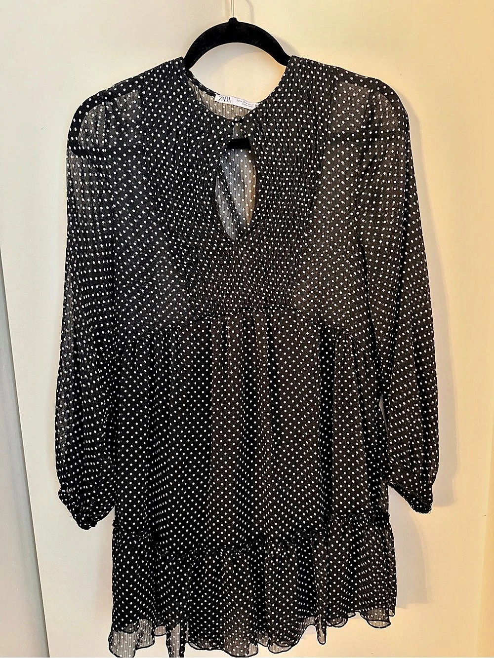 Zara Short Tied Polka Dot Dress Mini Black & White